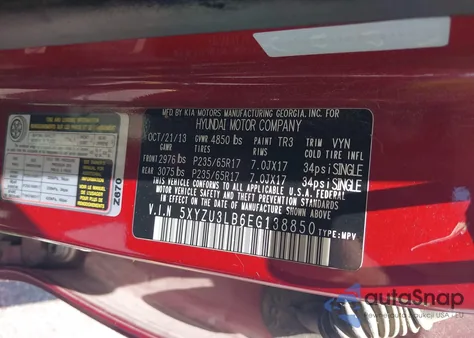 2014 Hyundai Santa Fe Sport 2.4L from USA, damaged, VIN 5XYZU3LB6EG138850